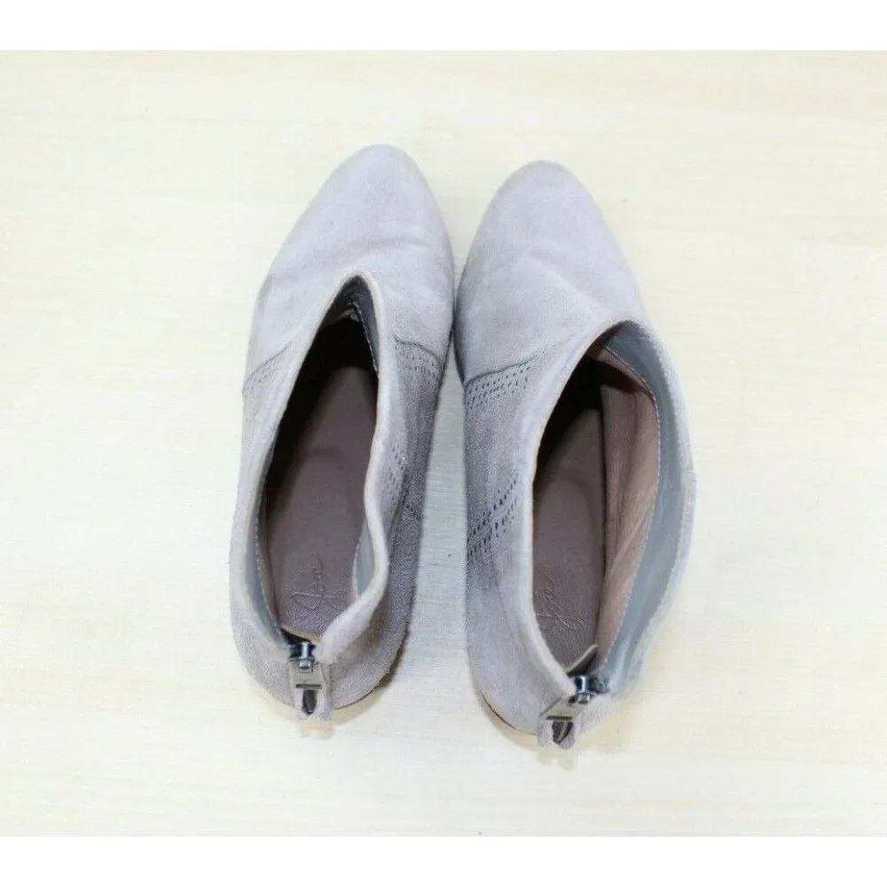 Joie Lucy Gray Suede Silver Stud Back Zip Wooden Heel Ankle Boots US 6 - Picture 6 of 9